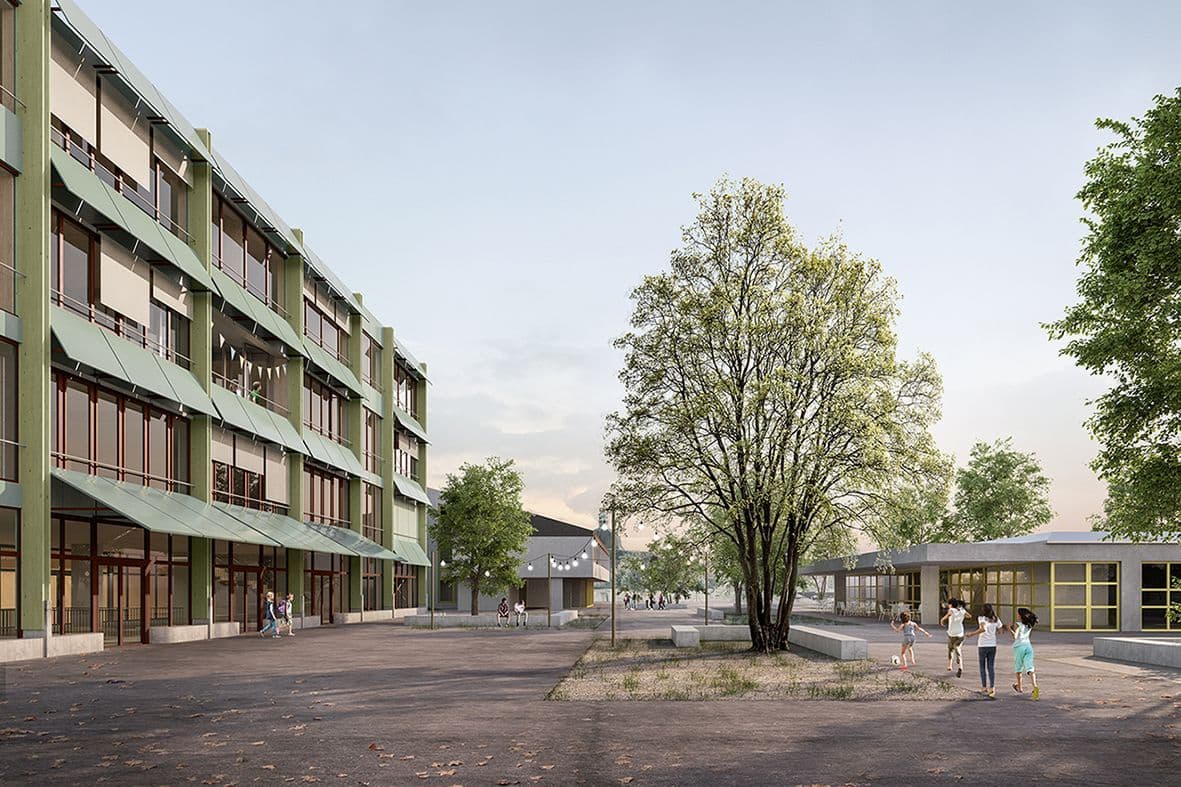1. Preis Projektwettbewerb Erweiterung Schulanlage Dorf in Root.
